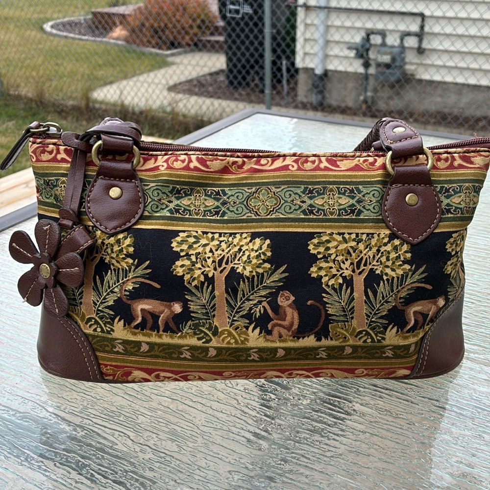 Relic By Fossil Cloth Handbag Braided Handles Jungle Theme Monkeys